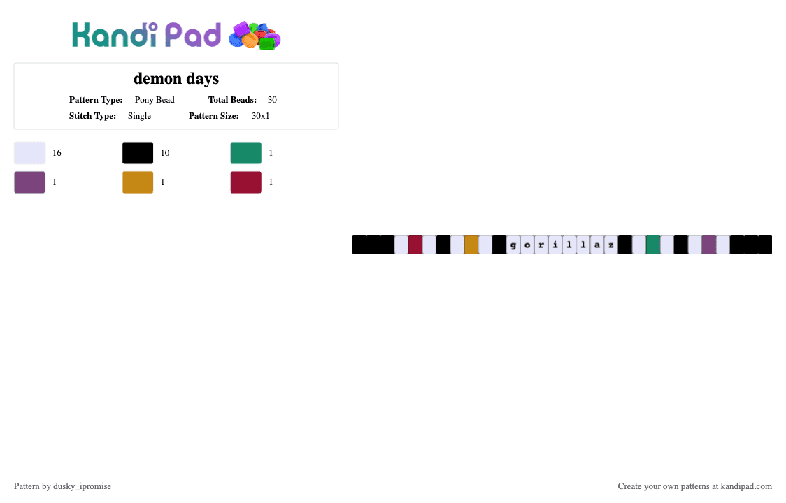 demon days - Pony Bead Pattern by dusky_ipromise on Kandi Pad - white,pink,red,colorful