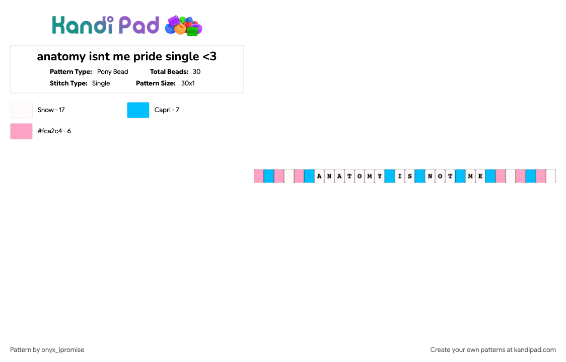 anatomy isnt me pride single - Pony Bead Pattern by onyx_ipromise on Kandi Pad - light blue, pink