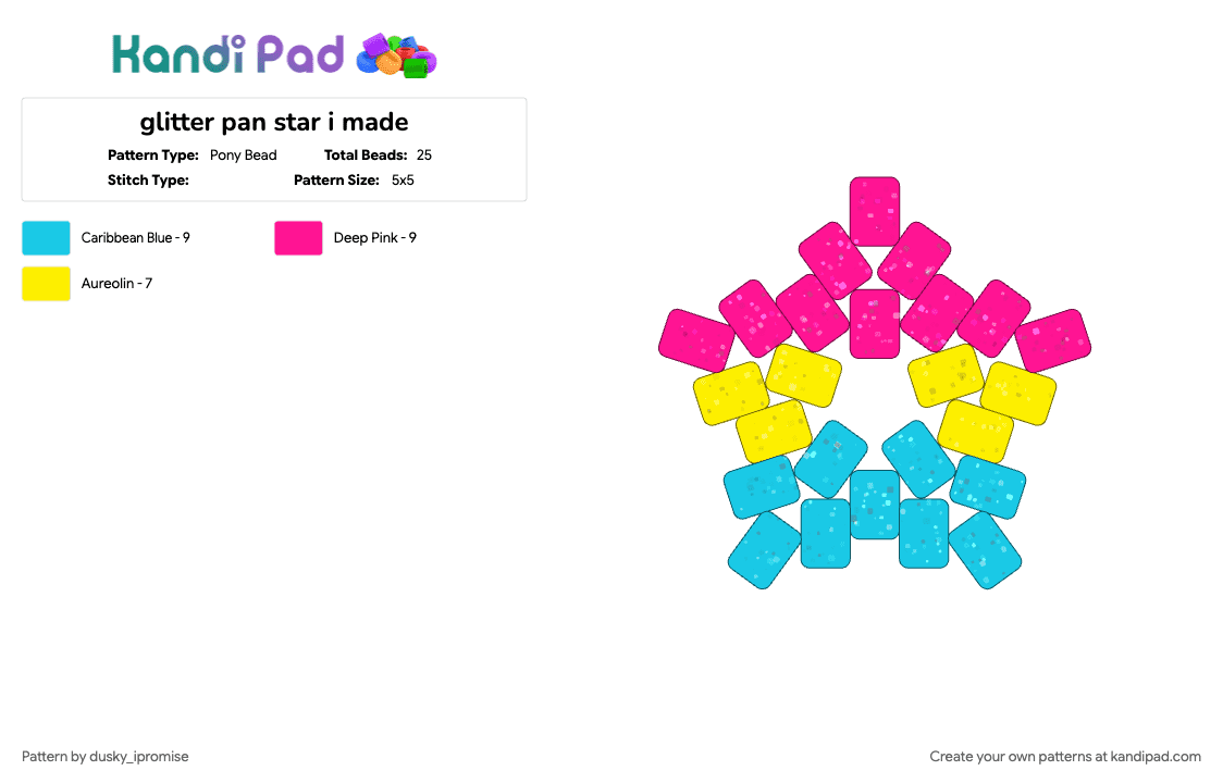 glitter pan star i made - Pony Bead Pattern by onyx_ipromise on Kandi Pad - lgbtqia, light blue, pansexual, pink, pride