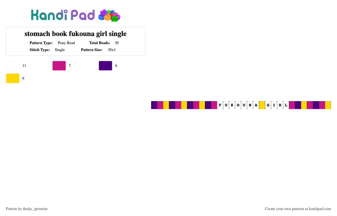 stomach book fukouna girl single - Pony Bead Pattern by onyx_ipromise on Kandi Pad - pink