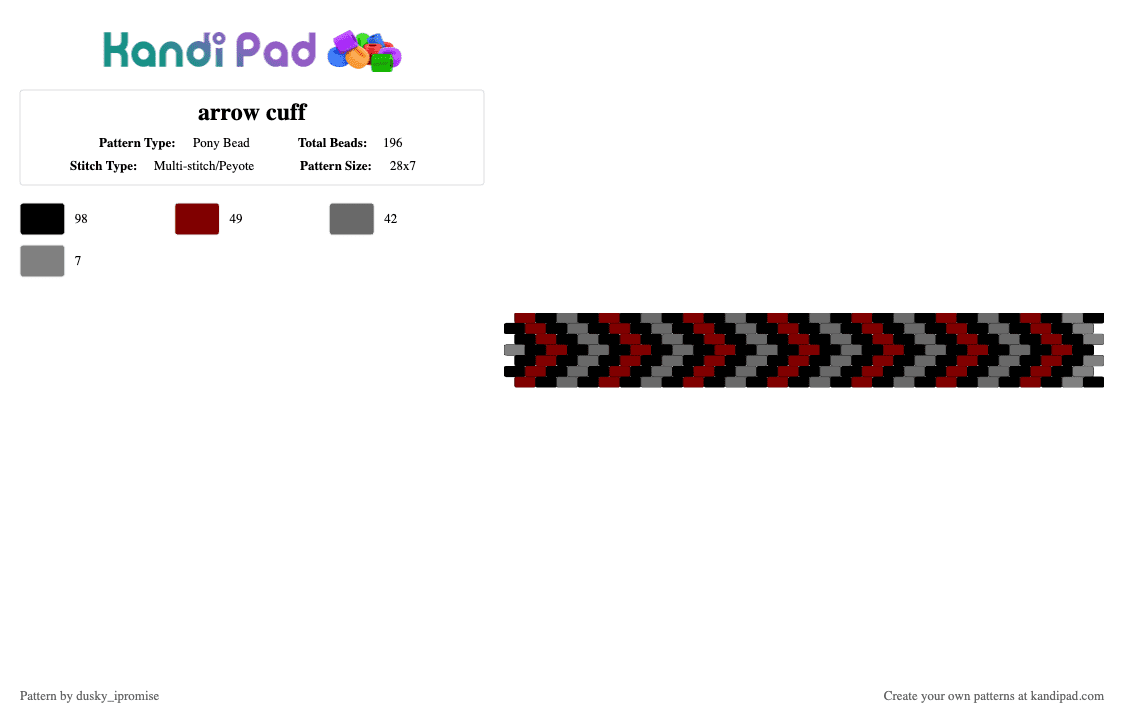 arrow cuff - Pony Bead Pattern by dusky_ipromise on Kandi Pad - gray,brown,red,black,grey,arrow,chevron