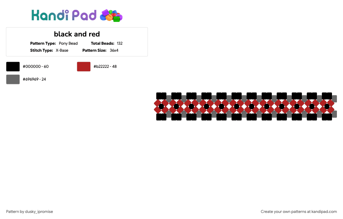 black and red - Pony Bead Pattern by dusky_ipromise on Kandi Pad - emo, gray, red