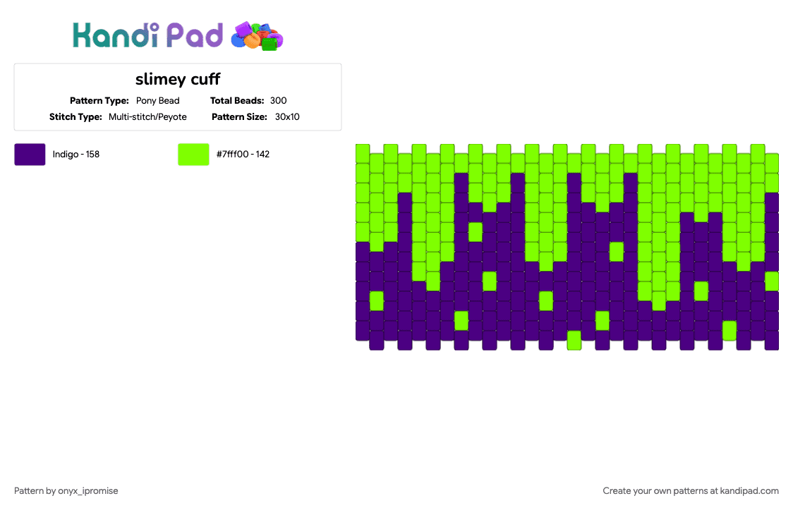 slimey cuff - Pony Bead Pattern by onyx_ipromise on Kandi Pad - cotdslimy, green, purple