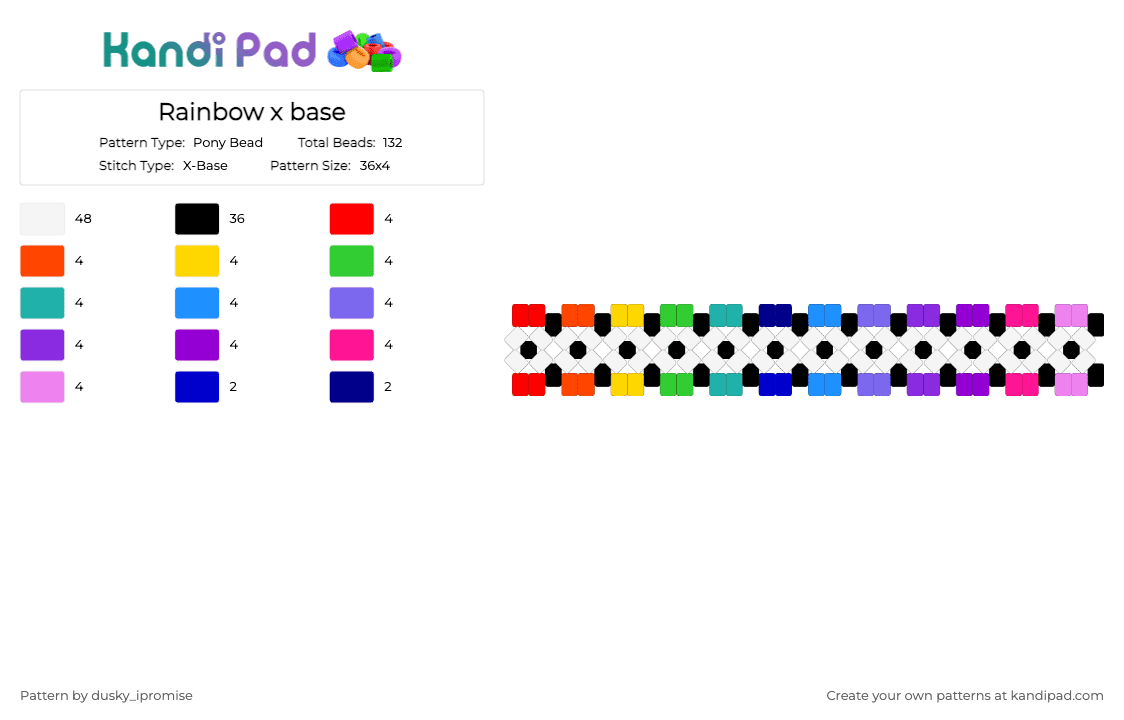 Rainbow x base - Pony Bead Pattern by dusky_ipromise on Kandi Pad - pink, pride, purple, rainbow, red, white