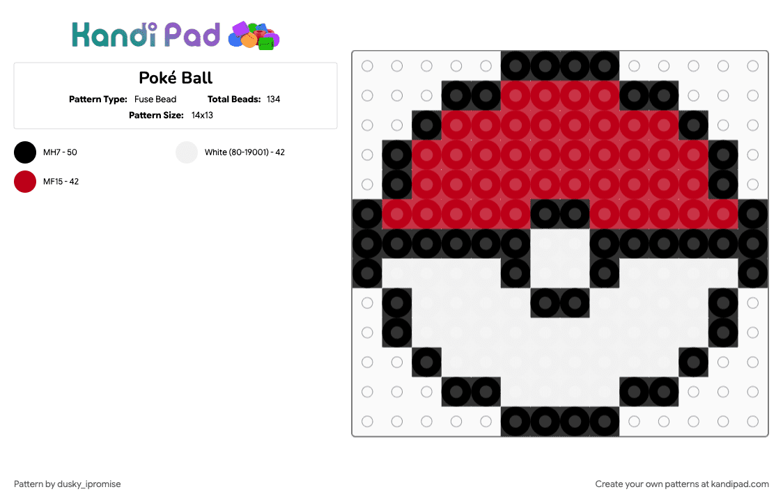 Poké Ball - Fuse Bead Pattern by dusky_ipromise on Kandi Pad - poke ball, pokemon, red, white