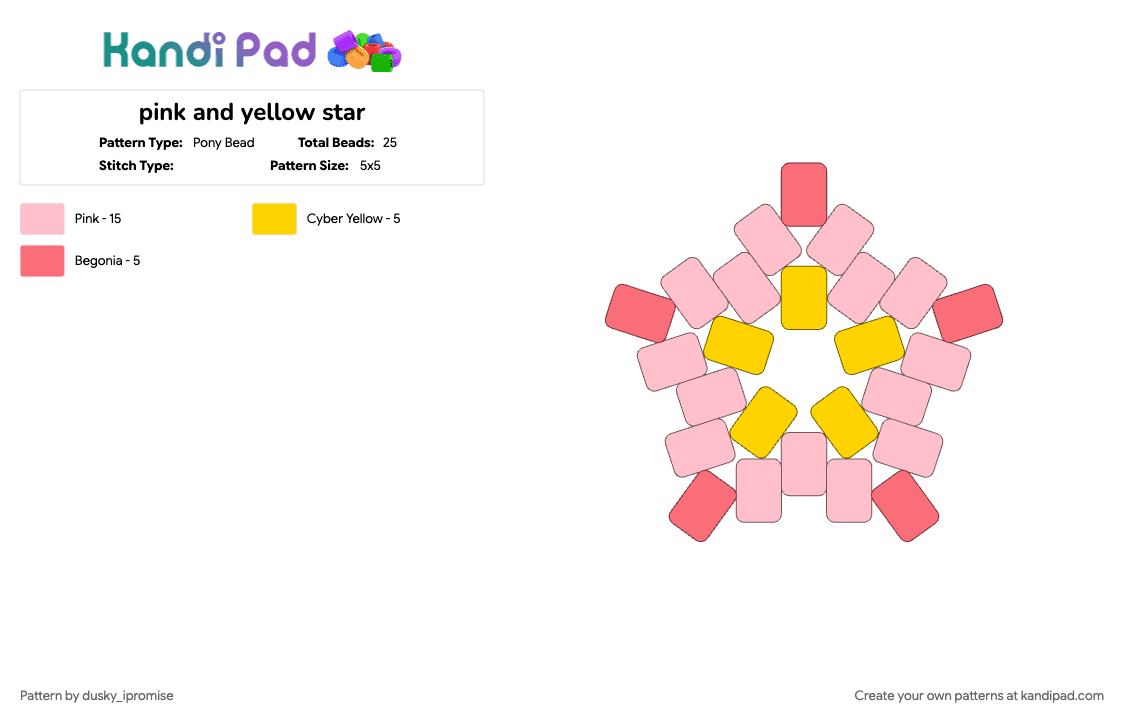 pink and yellow star - Pony Bead Pattern by dusky_ipromise on Kandi Pad - pink