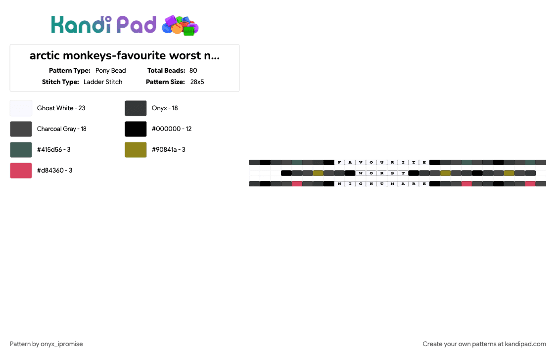 arctic monkeys-favourite worst nightmare singles - Pony Bead Pattern by onyx_ipromise on Kandi Pad - brown, white