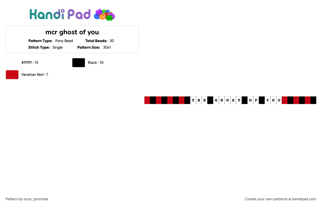 mcr ghost of you - Pony Bead Pattern by onyx_ipromise on Kandi Pad - mcr, red, single, song, white