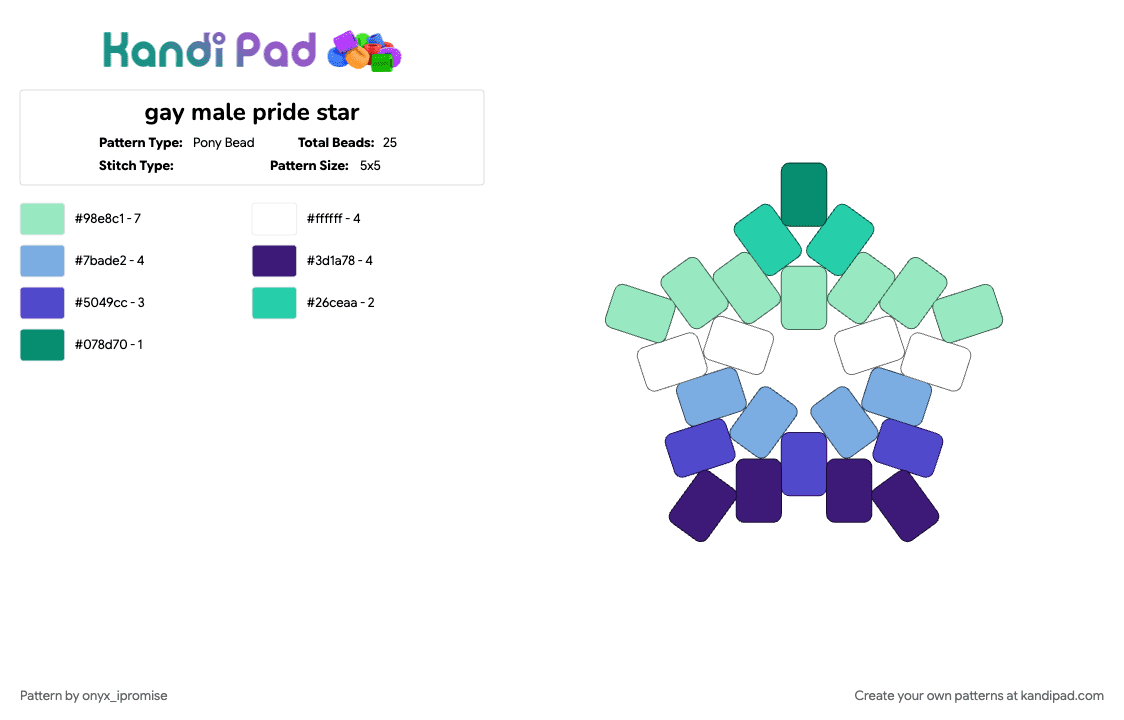 gay male pride star - Pony Bead Pattern by onyx_ipromise on Kandi Pad - gay, pride, purple, star, teal