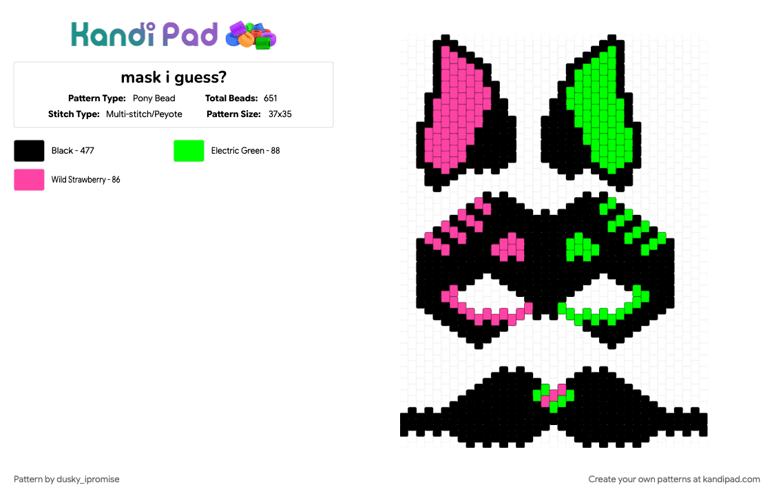 mask i guess? - Pony Bead Pattern by onyx_ipromise on Kandi Pad - alterhuman, animal, black, green, mask, pink, therian