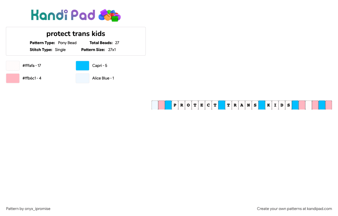 protect trans kids - Pony Bead Pattern by onyx_ipromise on Kandi Pad - lgbt lgbtq lgbtqia, light blue, pink, pride, prideflag, single, trans, white
