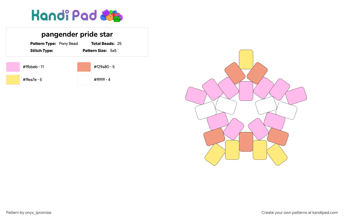 pangender pride star - Pony Bead Pattern by onyx_ipromise on Kandi Pad - pink
