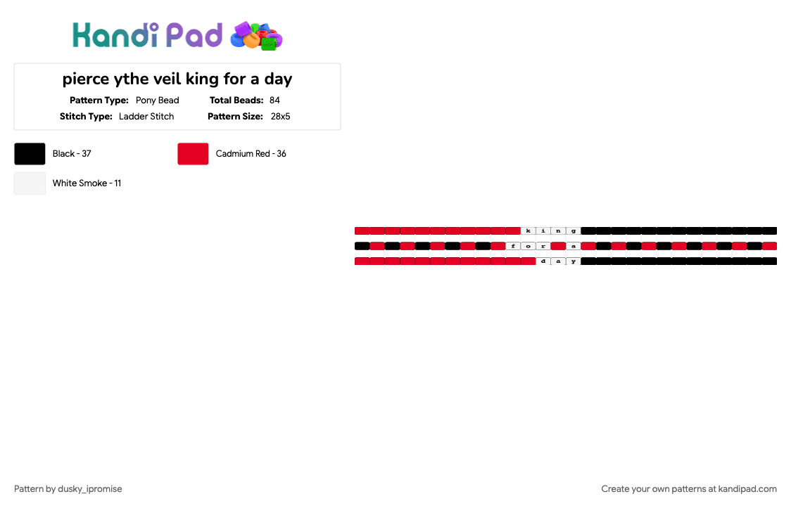 pierce ythe veil king for a day - Pony Bead Pattern by onyx_ipromise on Kandi Pad - red