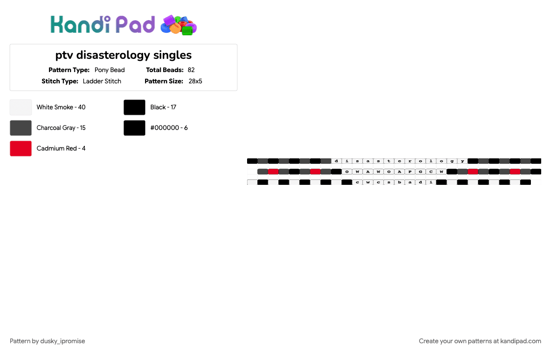 ptv disasterology singles - Pony Bead Pattern by onyx_ipromise on Kandi Pad - brown, white