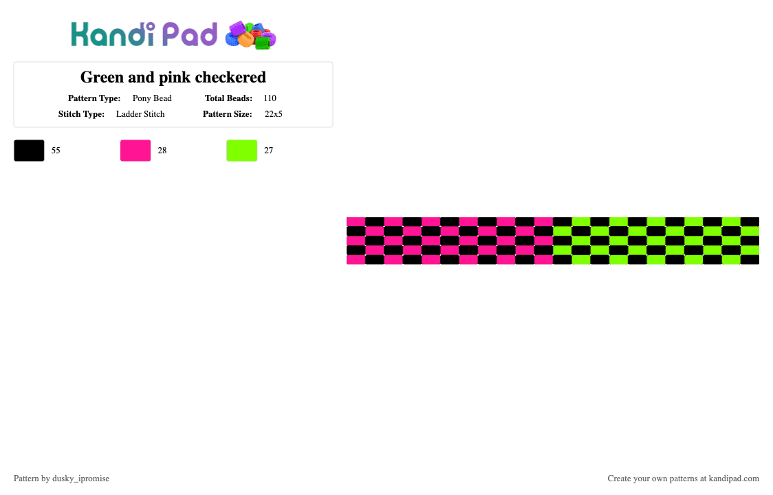 Green and pink checkered - Pony Bead Pattern by dusky_ipromise on Kandi Pad - pink,green