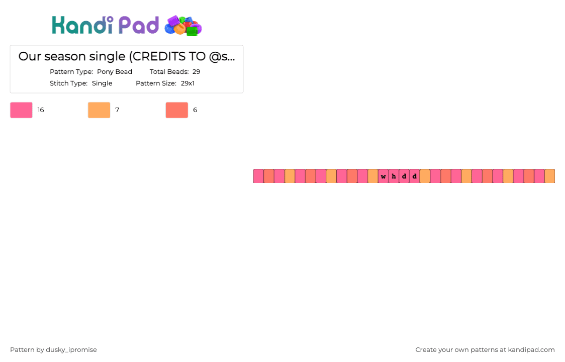 Our season single (CREDITS TO @starz_kandi for their suggestion) - Pony Bead Pattern by onyx_ipromise on Kandi Pad - orange, pink