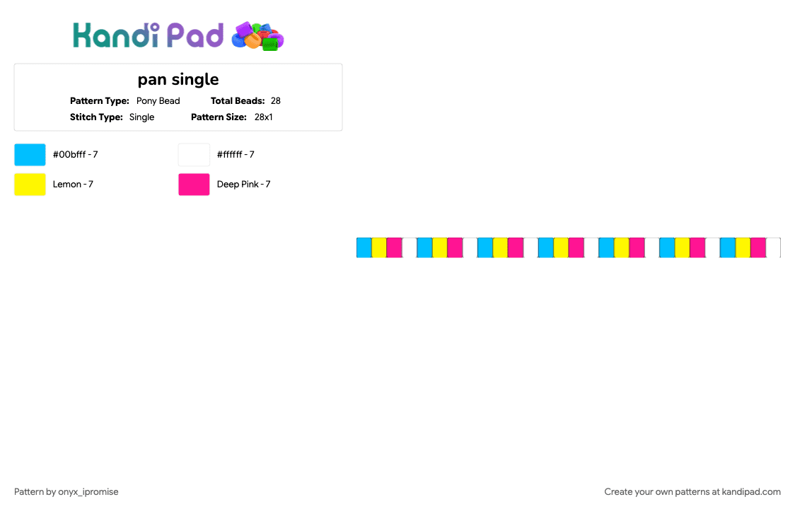 pan single - Pony Bead Pattern by onyx_ipromise on Kandi Pad - light blue, pink, yellow