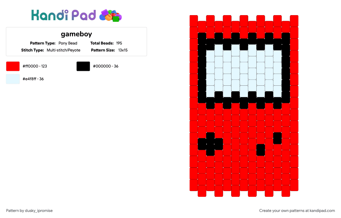gameboy - Pony Bead Pattern by onyx_ipromise on Kandi Pad - nintendo, red
