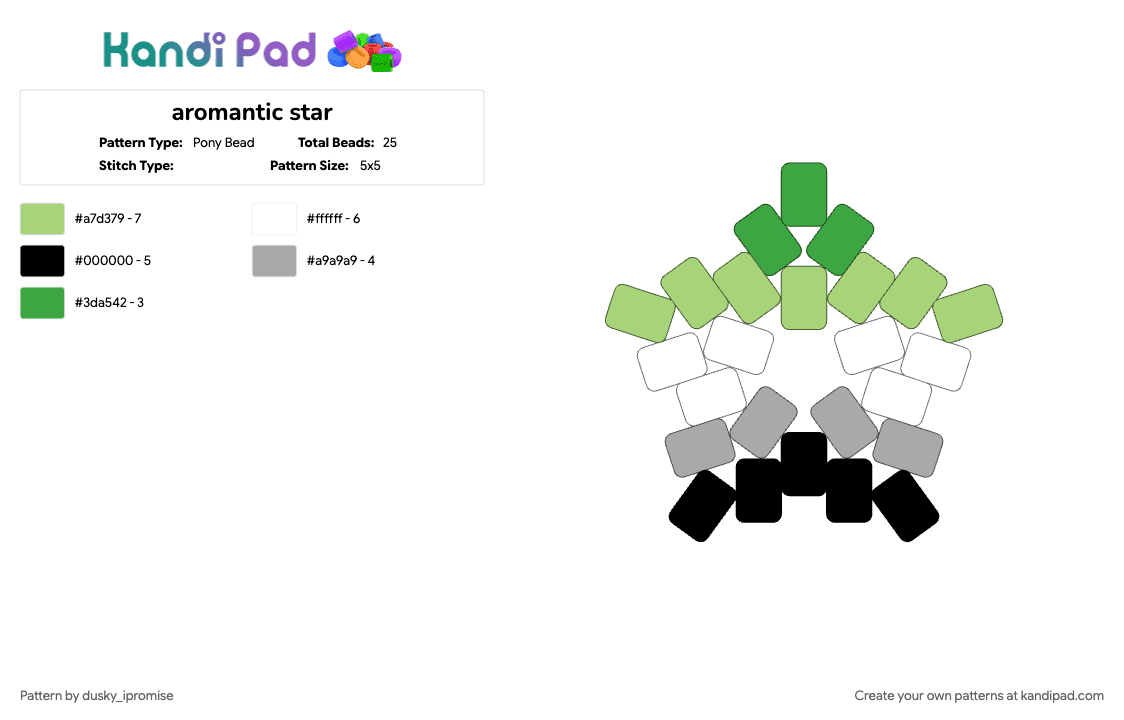 aromantic star - Pony Bead Pattern by onyx_ipromise on Kandi Pad - aromantic, beige, green, pride, star