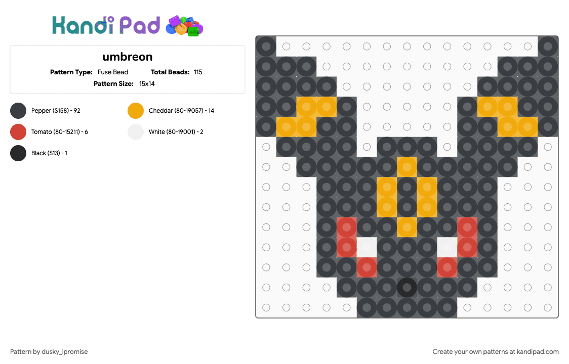 umbreon - Fuse Bead Pattern by dusky_ipromise on Kandi Pad - black, character, orange, pokemon, red, umbreon