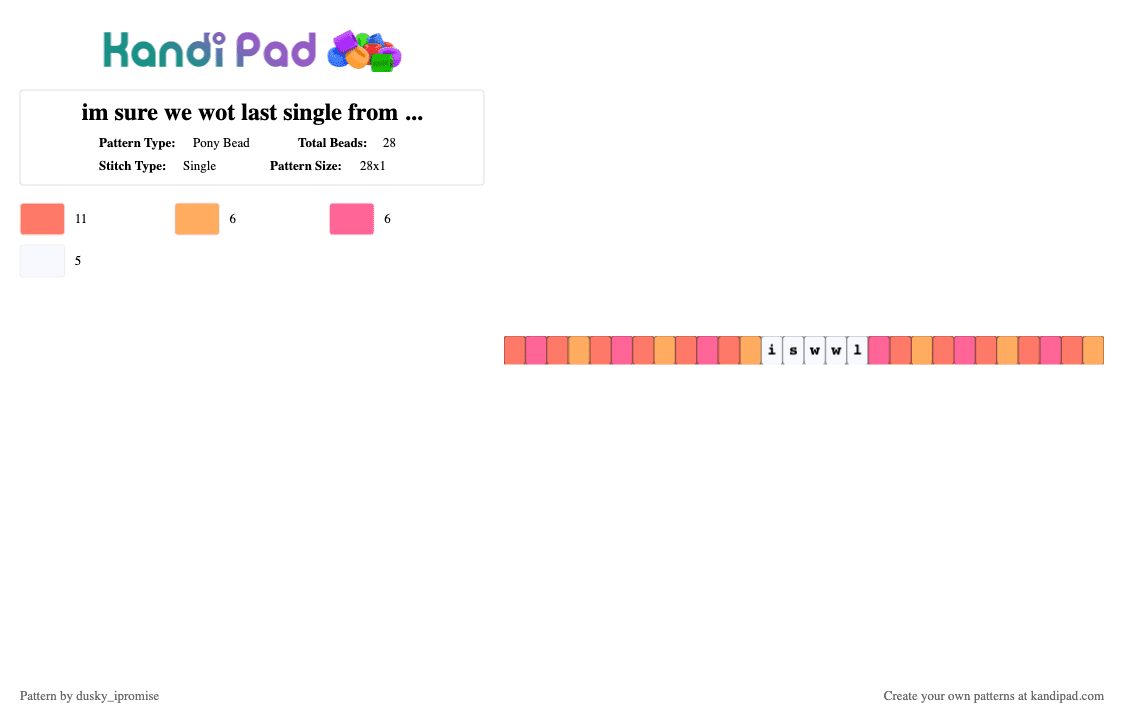 im sure we wot last single from the our season mv(credit to @starz_kandi    for this idea) - Pony Bead Pattern by onyx_ipromise on Kandi Pad - orange, pink