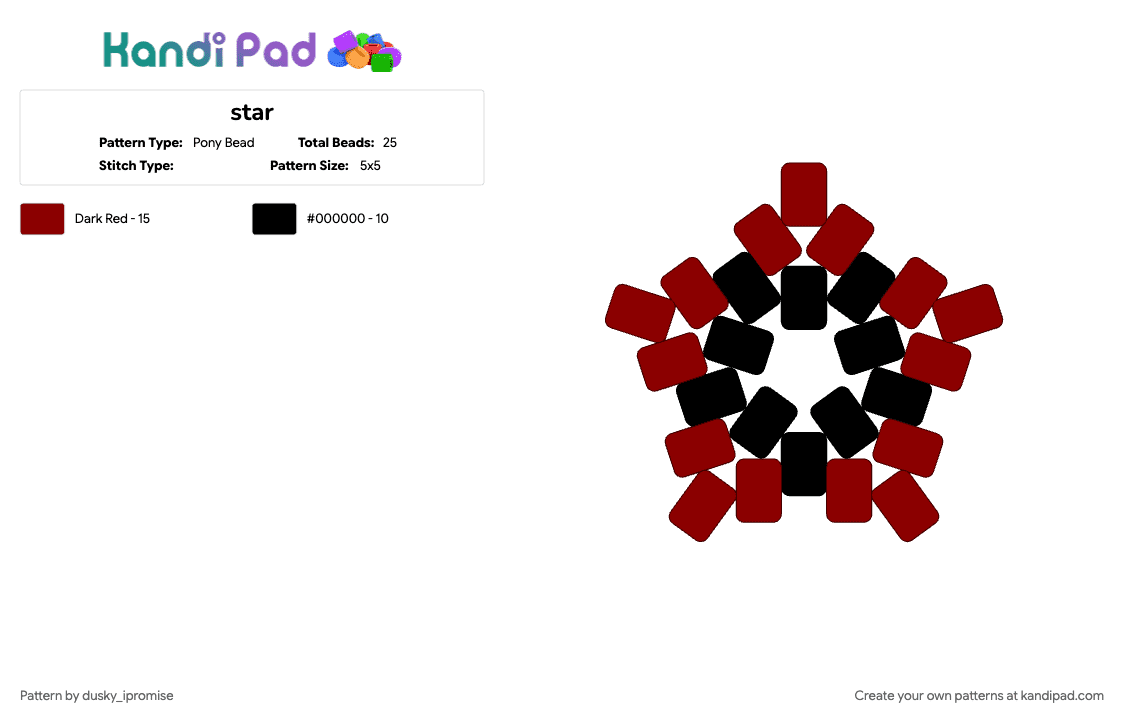 star - Pony Bead Pattern by onyx_ipromise on Kandi Pad - black, red