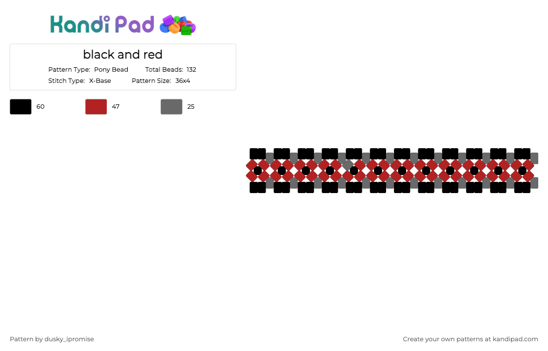 black and red - Pony Bead Pattern by dusky_ipromise on Kandi Pad - emo, gray, red