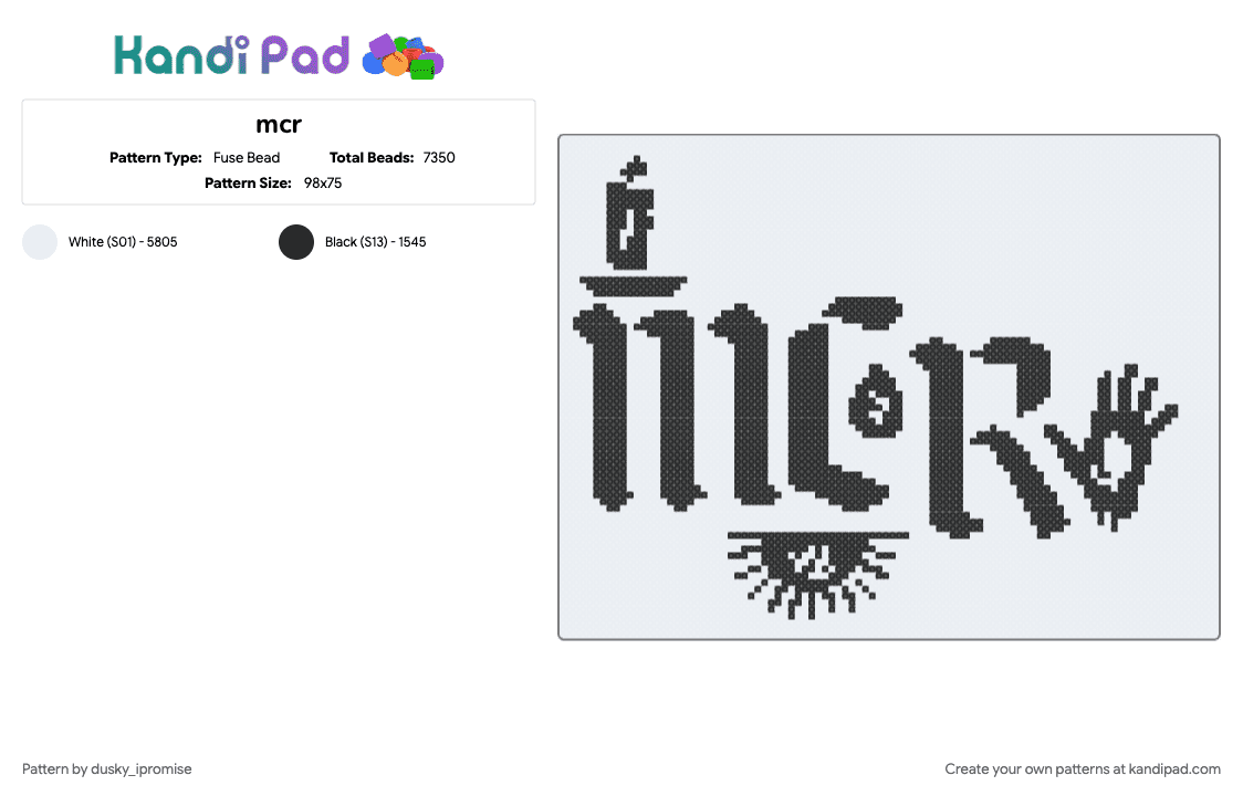 mcr - Fuse Bead Pattern by dusky_ipromise on Kandi Pad - white
