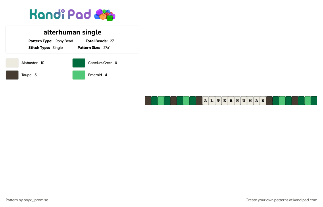 alterhuman single - Pony Bead Pattern by onyx_ipromise on Kandi Pad - green