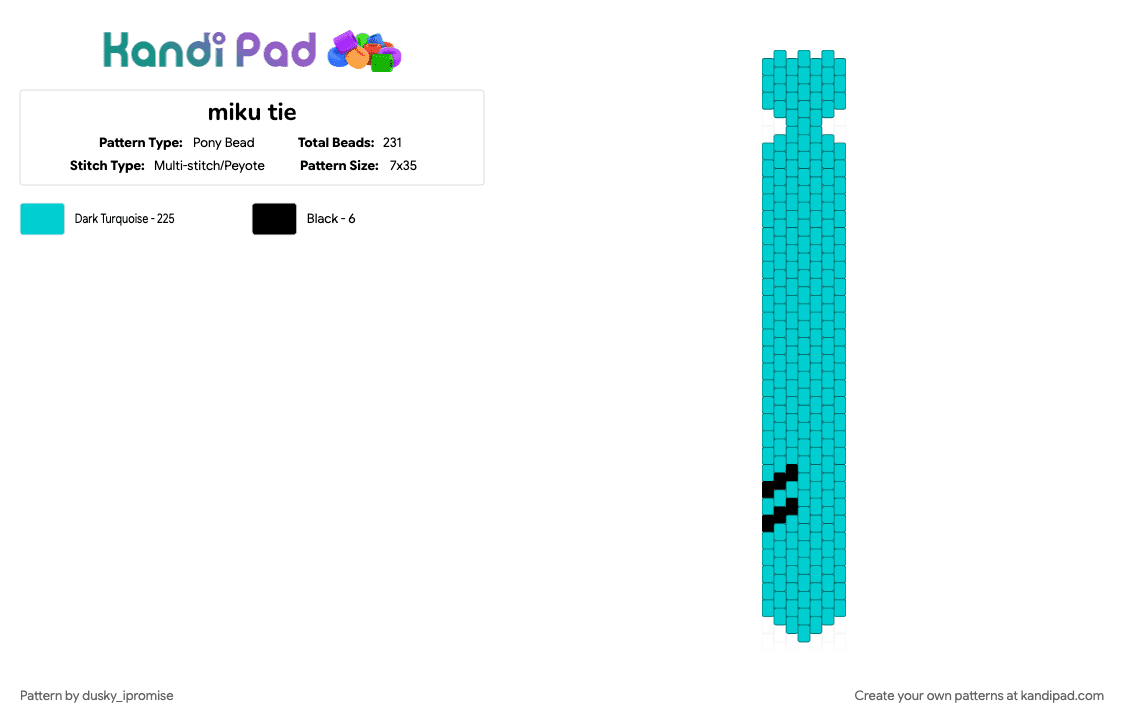miku tie - Pony Bead Pattern by dusky_ipromise on Kandi Pad - light blue