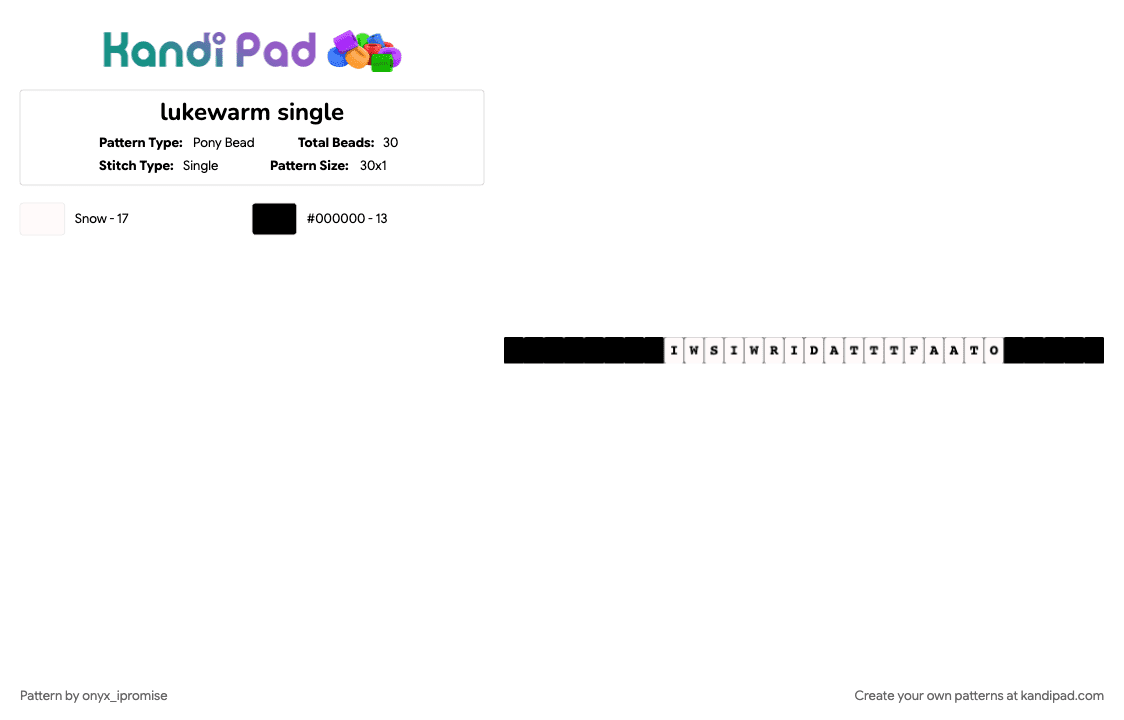 lukewarm single - Pony Bead Pattern by onyx_ipromise on Kandi Pad - black, white