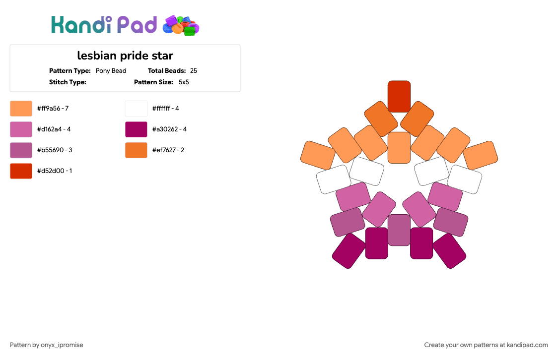 lesbian pride star - Pony Bead Pattern by onyx_ipromise on Kandi Pad - orange, pink