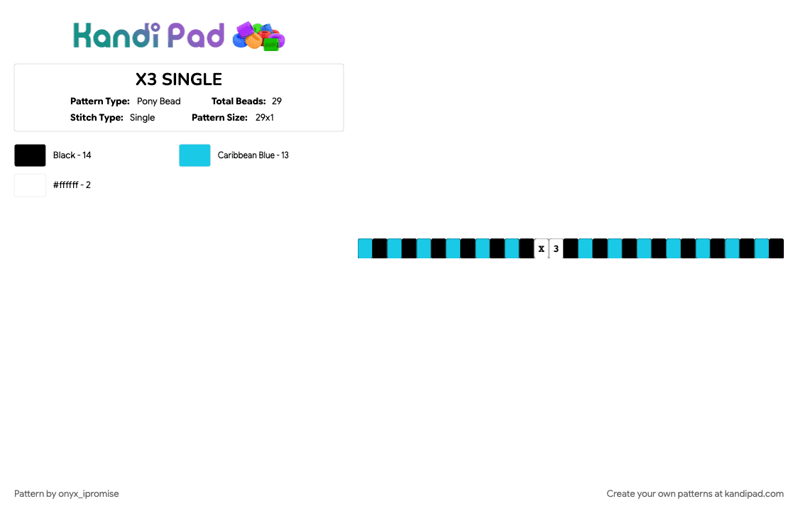 X3 SINGLE - Pony Bead Pattern by onyx_ipromise on Kandi Pad - light blue