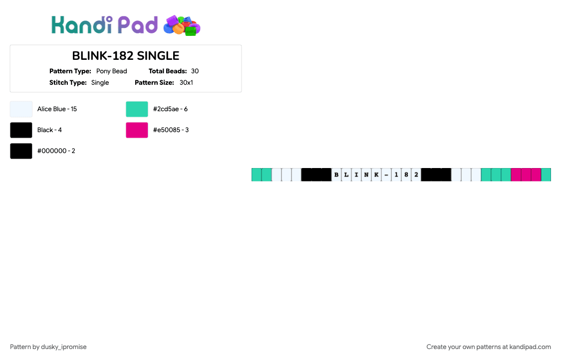 BLINK-182 SINGLE - Pony Bead Pattern by onyx_ipromise on Kandi Pad - blink182, pink, teal, white