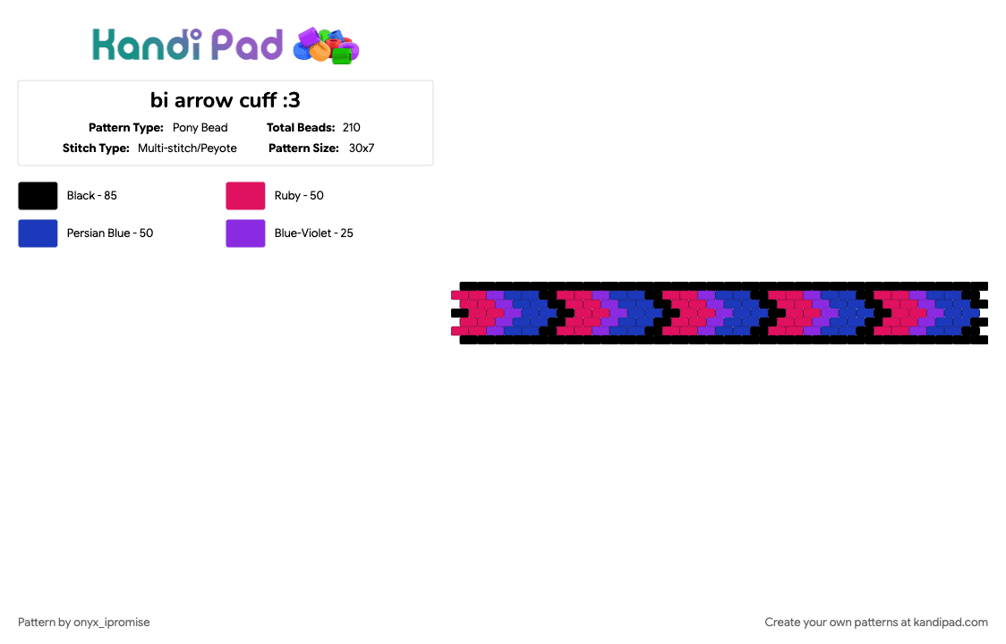 bi arrow cuff :3 - Pony Bead Pattern by onyx_ipromise on Kandi Pad - pink, purple