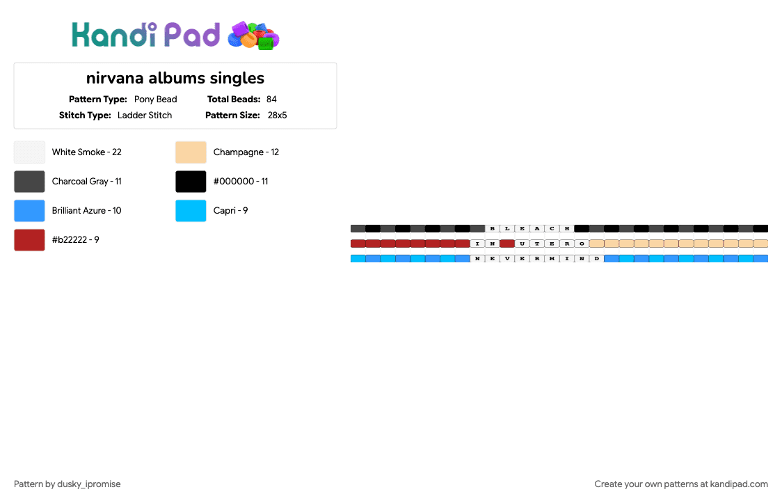 nirvana albums singles - Pony Bead Pattern by dusky_ipromise on Kandi Pad - beige, light blue