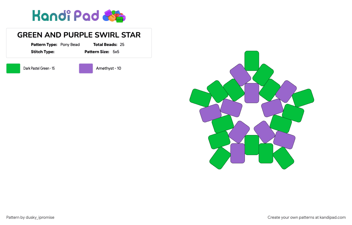 GREEN AND PURPLE SWIRL STAR - Pony Bead Pattern by dusky_ipromise on Kandi Pad - green, purple, star