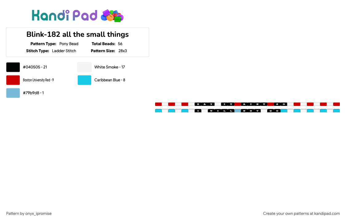 Blink-182 all the small things - Pony Bead Pattern by onyx_ipromise on Kandi Pad - light blue, red