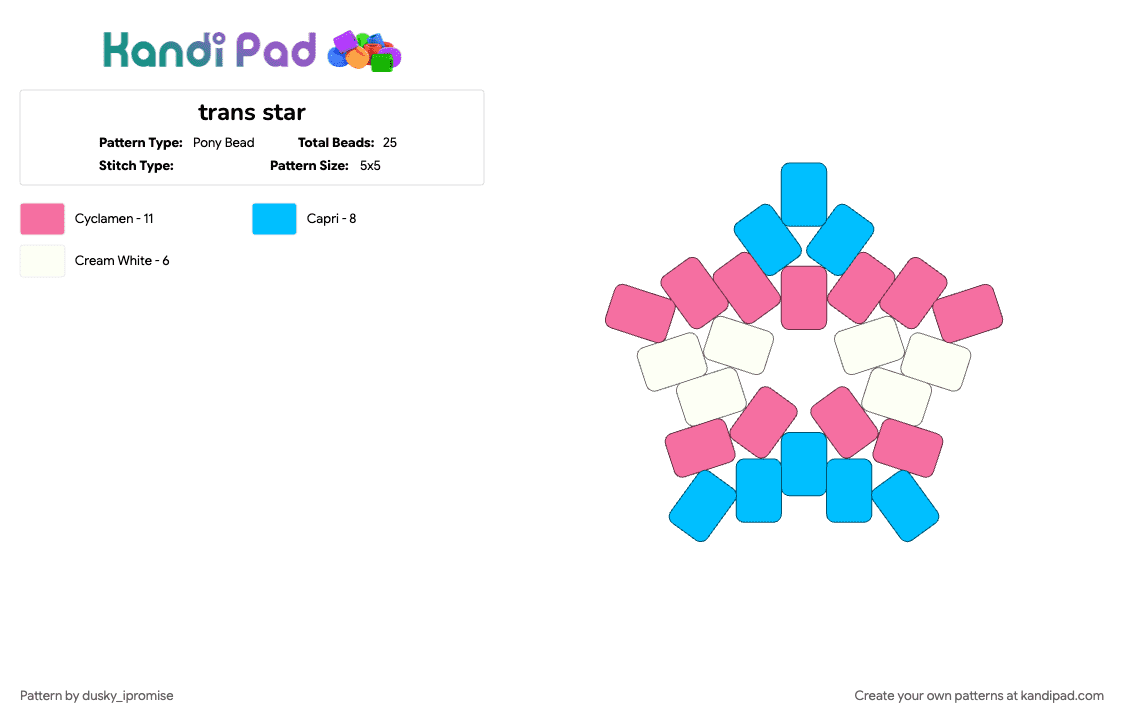 trans star - Pony Bead Pattern by onyx_ipromise on Kandi Pad - light blue, pink