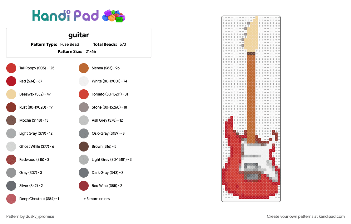 guitar - Fuse Bead Pattern by dusky_ipromise on Kandi Pad - red, tan