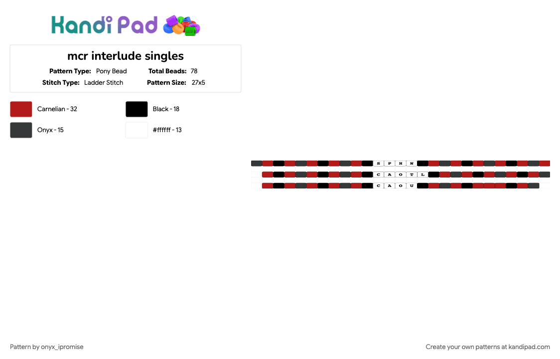 mcr interlude singles - Pony Bead Pattern by onyx_ipromise on Kandi Pad - mcr, music, red, white