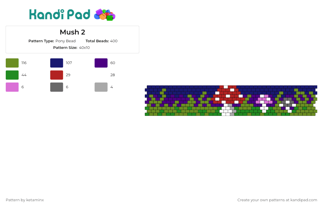 Mush cuff  - Pony Bead Pattern by ketaminx on Kandi Pad - mushrooms,grass,nature,landscape,night,cuff,blue,green,red