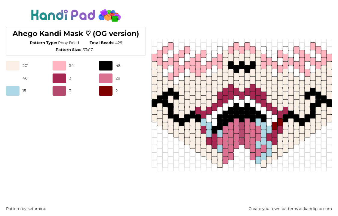 Ahego Kandi Mask ♡ (OG version) - Pony Bead Pattern by ketaminx on Kandi Pad - ahegao,tongue,mouth,blush,anime,nsfw,hentai,mask,beige,pink