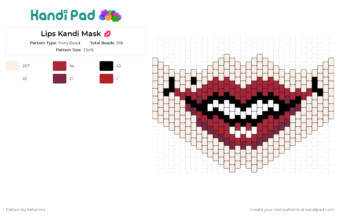 Lips Kandi Mask  - Pony Bead Pattern by ketaminx on Kandi Pad - lips,mouth,lipstick,sensual,face,mask,red,beige