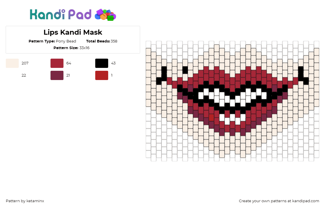 Lips Kandi Mask (OG version) - Pony Bead Pattern by ketaminx on Kandi Pad - lips,mouth,lipstick,sensual,face,mask,red,beige