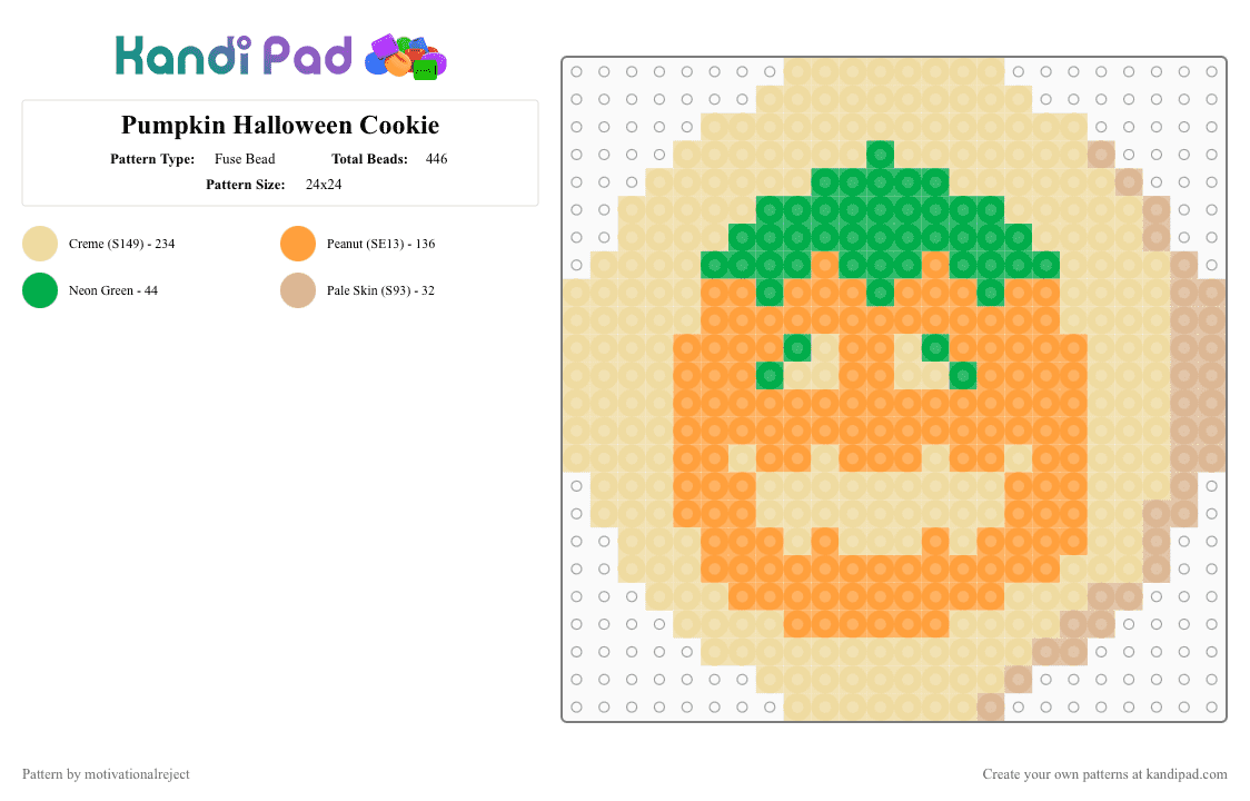 Pumpkin Halloween Cookie - Fuse Bead Pattern by motivationalreject on Kandi Pad - autumn, beige, cookie, dessert, fall, halloween, pumpkin, spooky