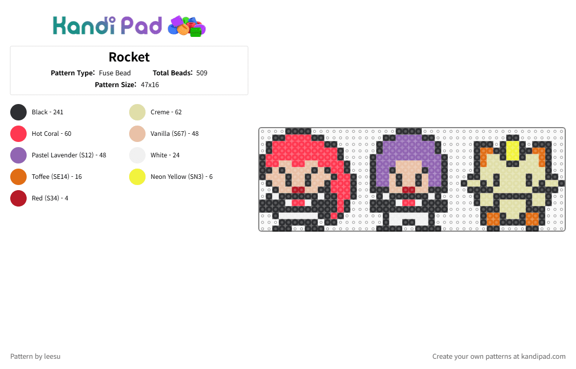 Rocket - Fuse Bead Pattern by leesu on Kandi Pad - black,red,pink,colorful,rocket,pokmon