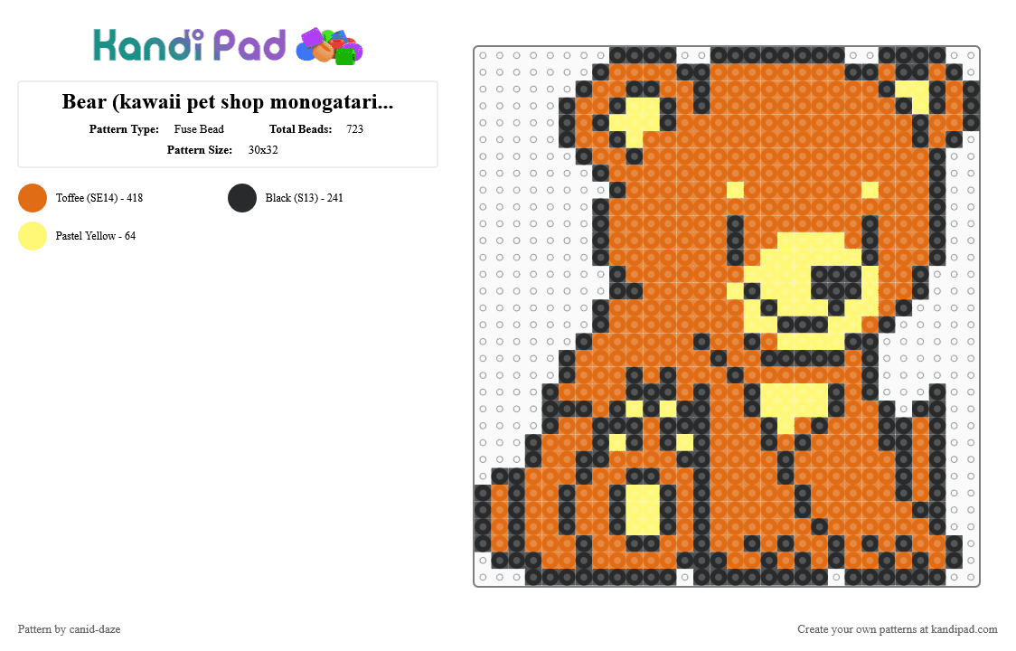 Bear sprite - Fuse Bead Pattern by canid-daze on Kandi Pad - orange,bear,bear cub,animal,sprite,gameboy color,brown,yellow