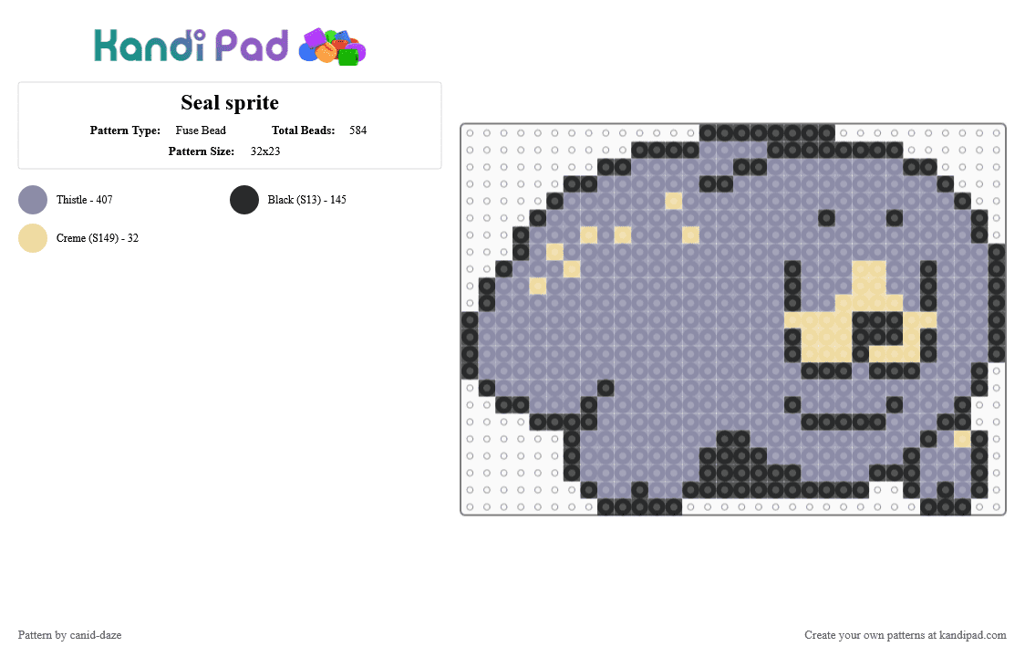 Seal sprite - Fuse Bead Pattern by canid-daze on Kandi Pad - gray,seal,cream,cute,animal,sprite,gameboy color