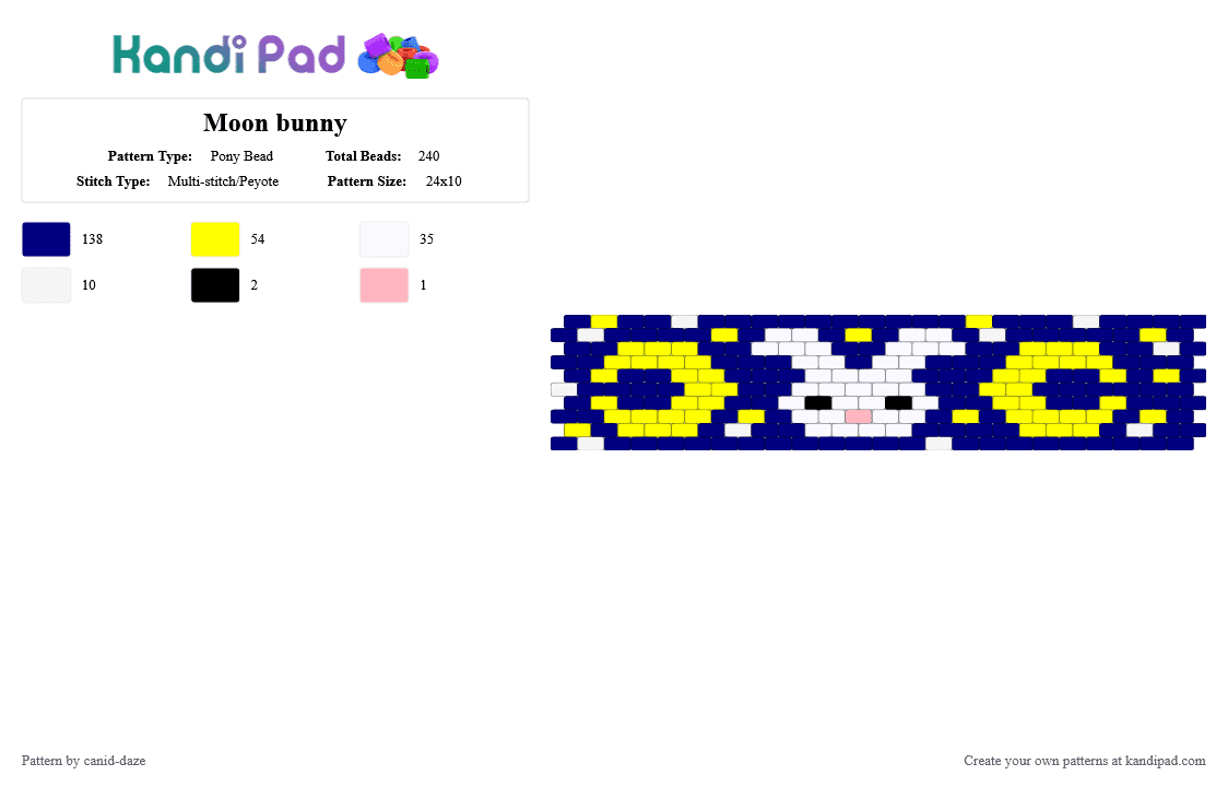 Moon bunny - Pony Bead Pattern by canid-daze on Kandi Pad - purple,moon,bunny,rabbit,white,blue,yellow,space,animal